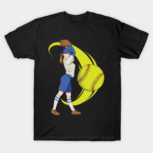 Baseball Softball Girl Pitcher Art T-Shirt